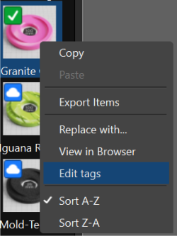 Context menu; editing tags in KeyShot Studio